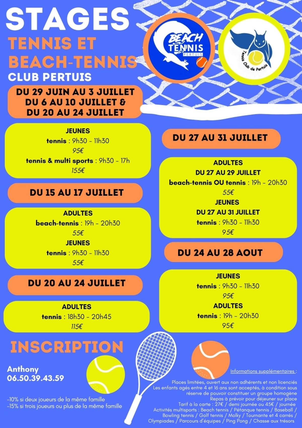 Stage tennis et beach-tennis