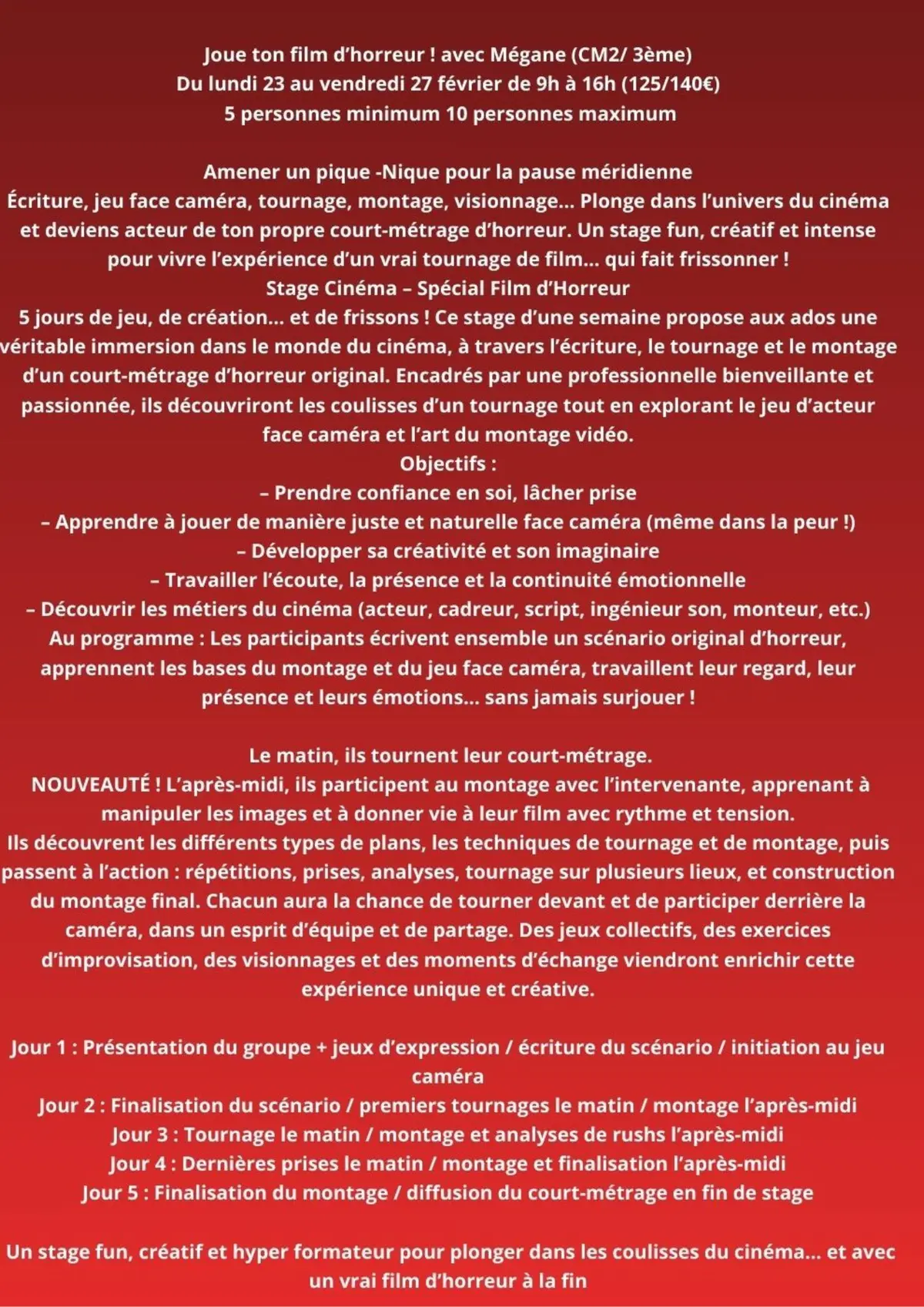 Stage Théâtre/Cinéma à la Maison Pour Tous