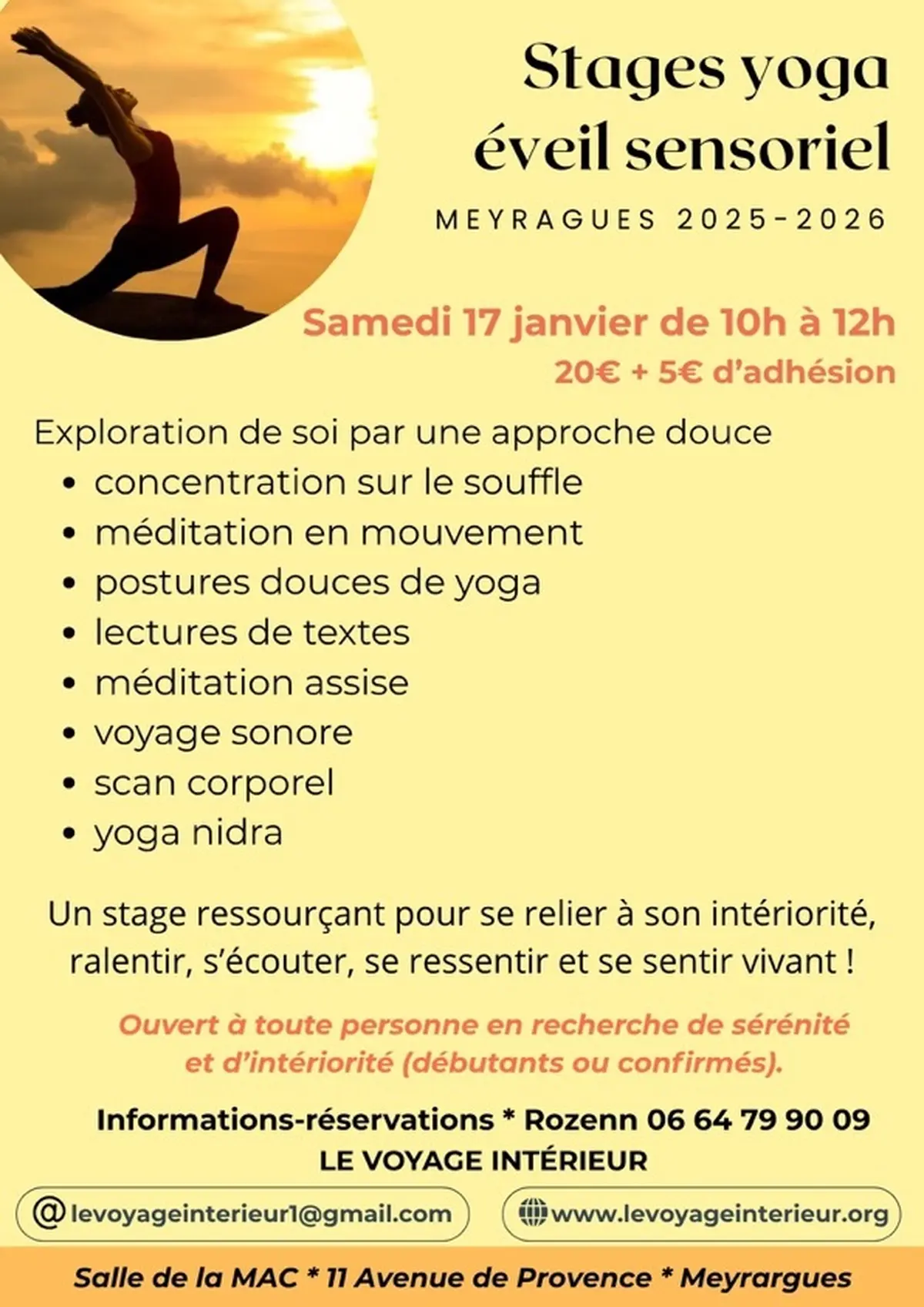 Stage YOGA * ÉVEIL SENSORIEL