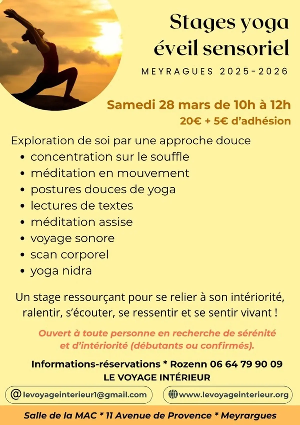 Stage YOGA * ÉVEIL SENSORIEL
