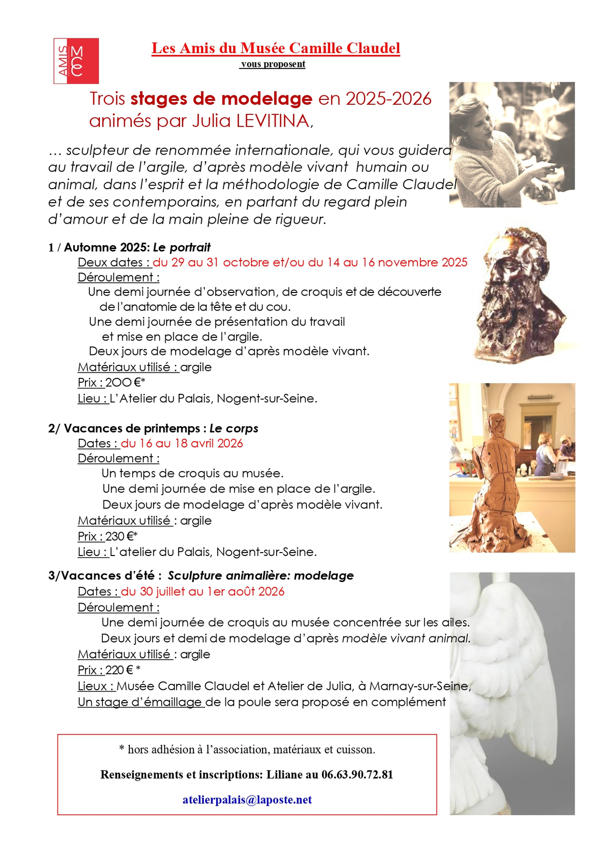 stages de modelage par Les Amis du Musée Camille Claudel à Nogent-sur-Seine