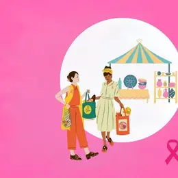 Stand de sensibilisation pour Octobre rose sur le marché