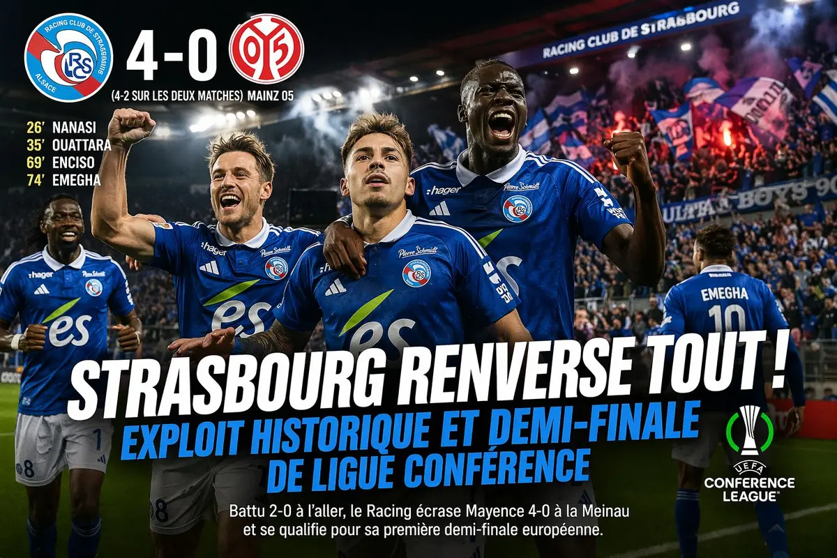 Strasbourg-Mayence : le Racing renverse tout, gagne 4-0 et s’offre une première demi-finale européenne