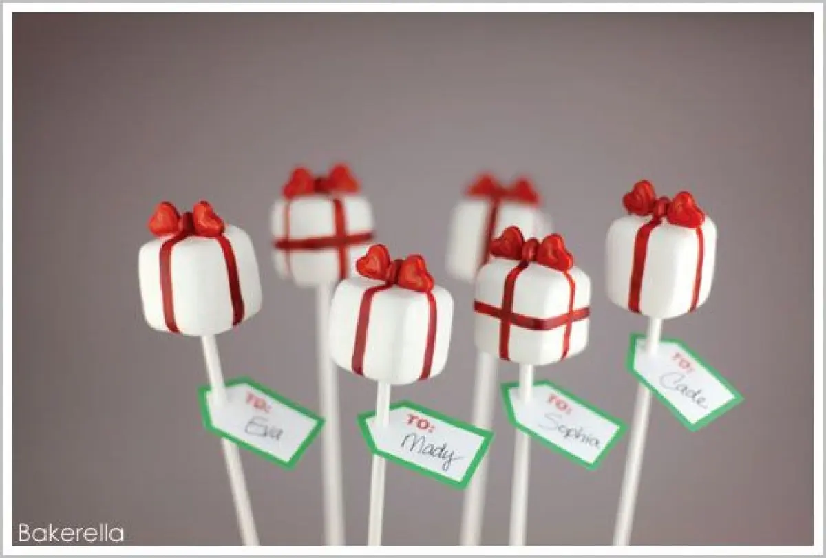 Sucette pop-cake en forme de cadeau