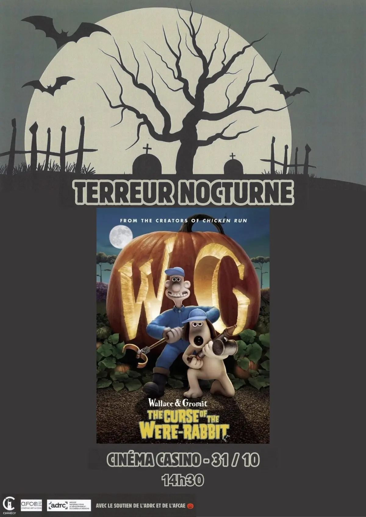 Terreur Nocturne - Projection Cinéma Casino - Wallace & Gromit