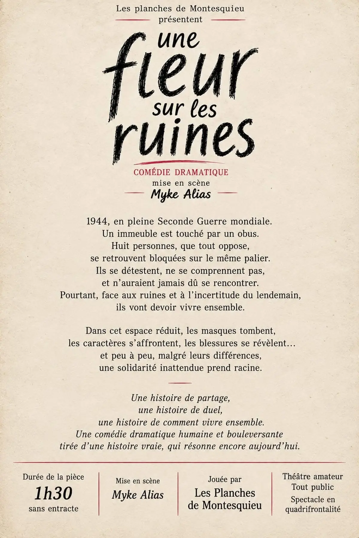 Théâtre : Une fleur sur les ruines.