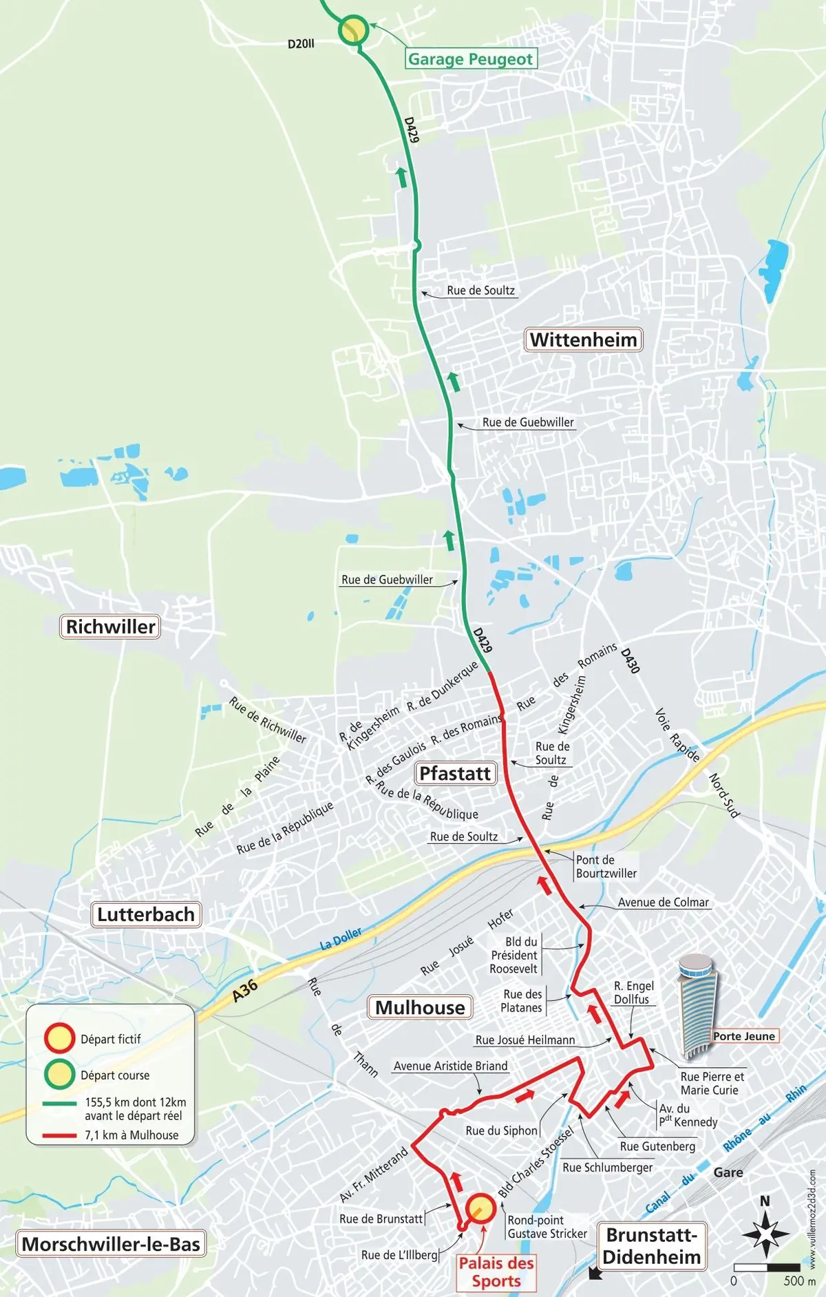 La carte de la 14e étape du Tour de France au départ de Mulhouse.