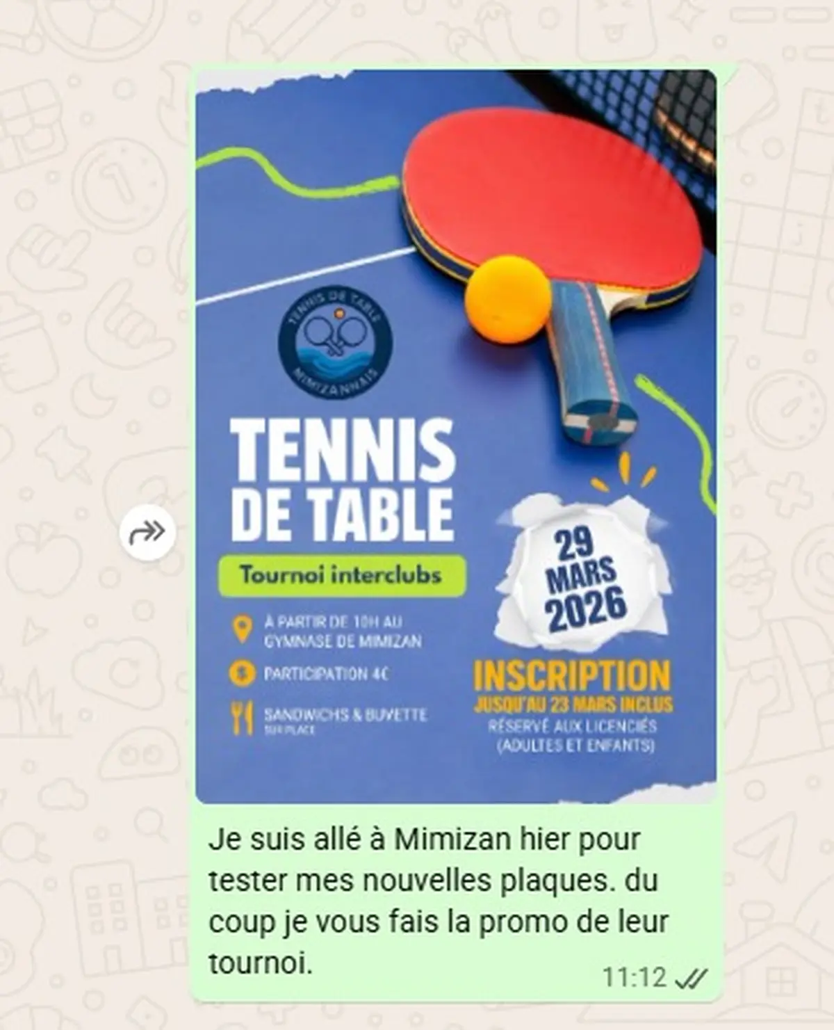 Tournoi interclubs tennis de table
