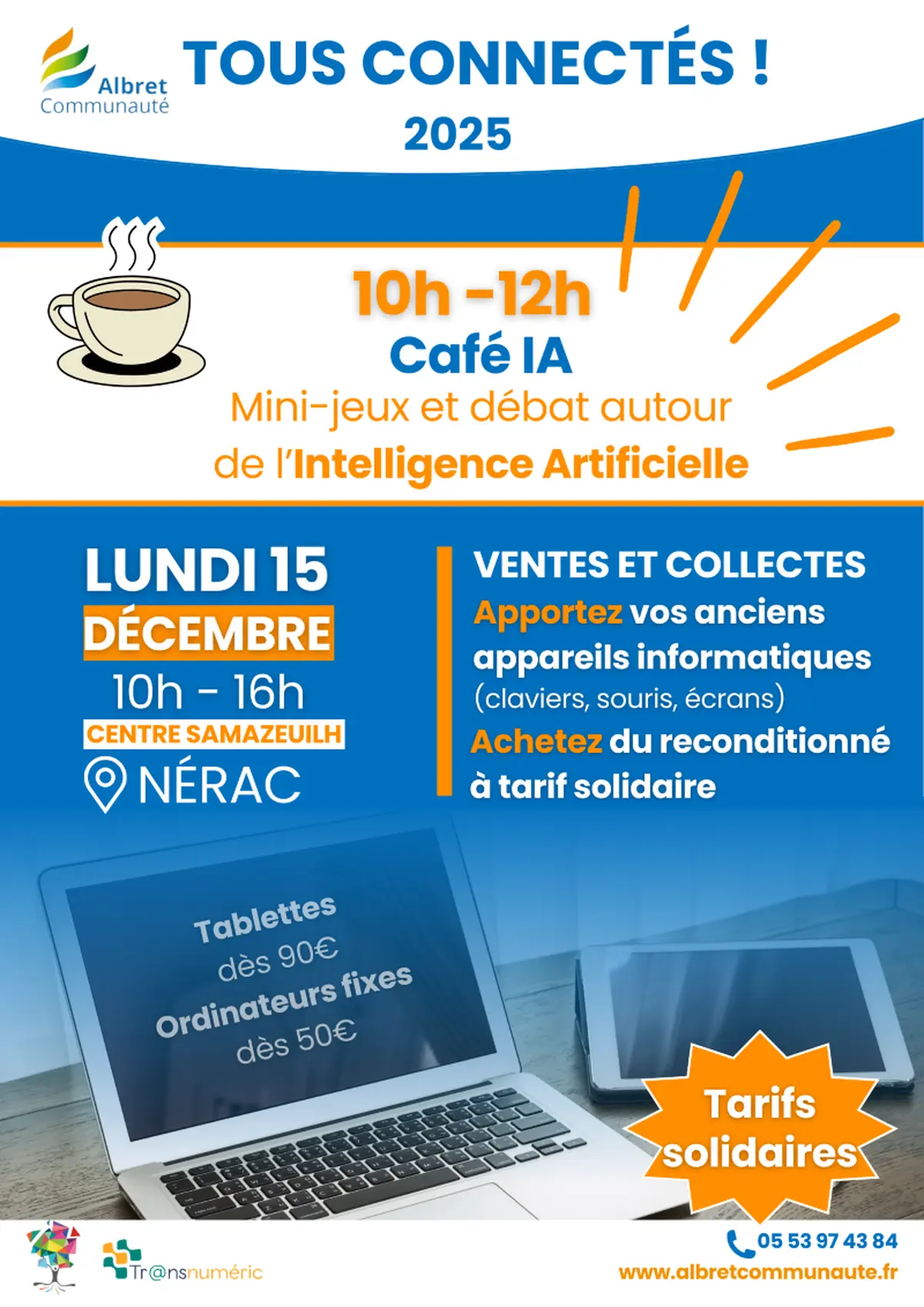 Tous connectés! Ventes et collecte de matériel informatique et atelier IA