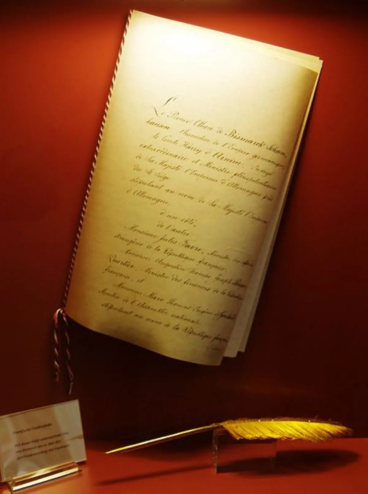 L'original du Traité de Francfort, signé à la fin de la guerre de 1870-71, à l'origine de nombreuses particularités alsaciennes