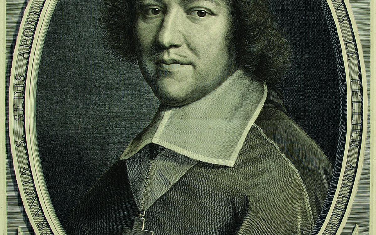 Charles-Maurice Le Tellier (Carolus Mauritius Le Tellier archiepiscopus dux Remensis primus par Franciae S. Sedis apost. legatus natus &c. Nanteüil ad vivum faciebat 1672. Cum privil. Regis. Offerebat humillimus servus Aegidius de la Tournelle, EST 192 RES (P.37))