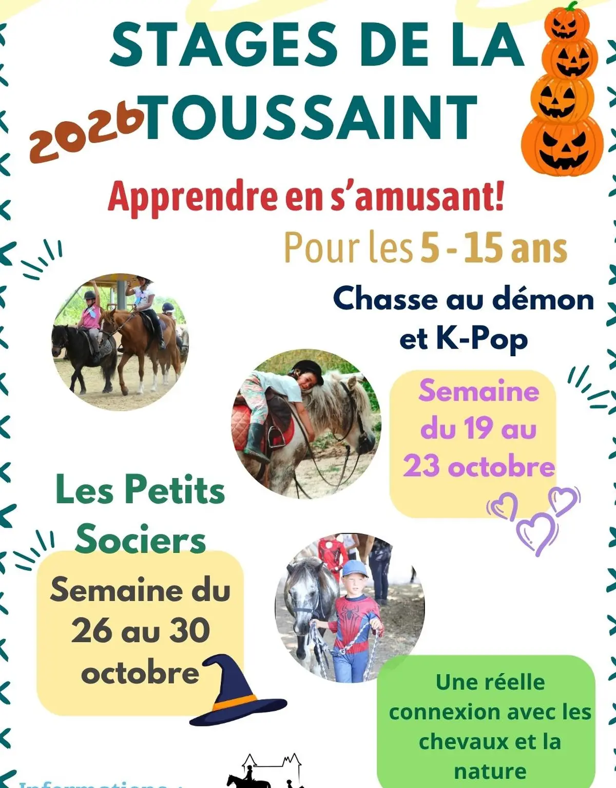 Vacances de la Toussaint - Stages enfants Touraine Cheval