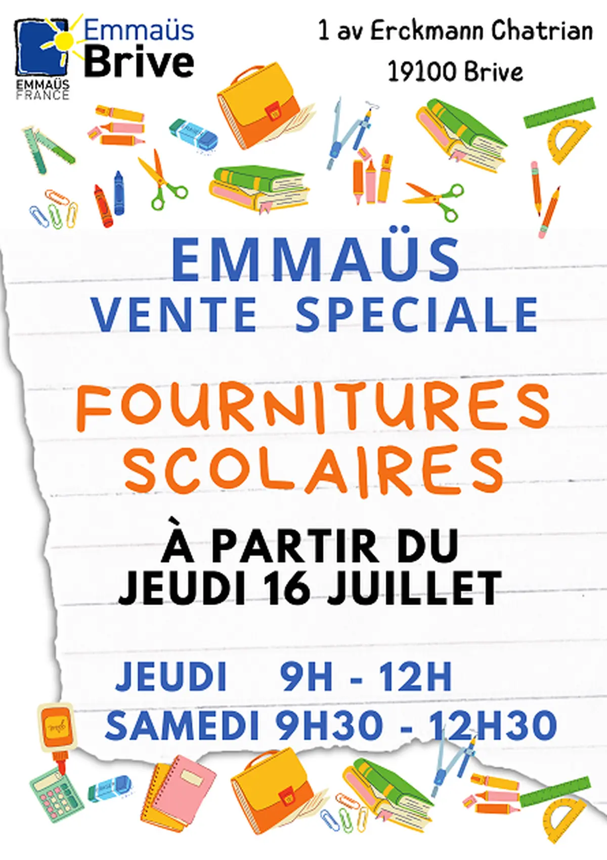 Vente spéciale fournitures scolaires (Emmaüs Brive)