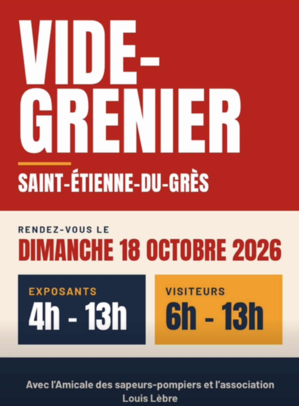 Vide Grenier Amicale des Pompiers et l'Association Louis Lèbre à St. Etienne du Grès