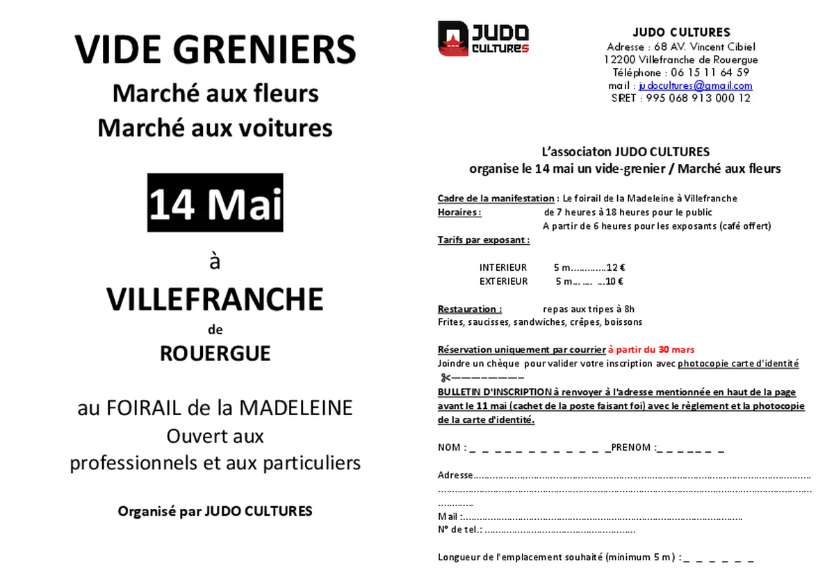 VIDE GRENIERS  - Marché aux fleurs - Marché aux voitures