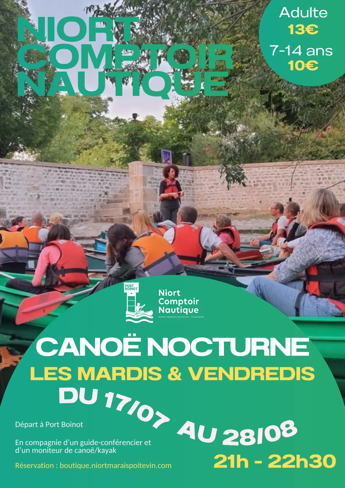 Visite guidée nocturne en canoë à Niort Comptoir Nautique