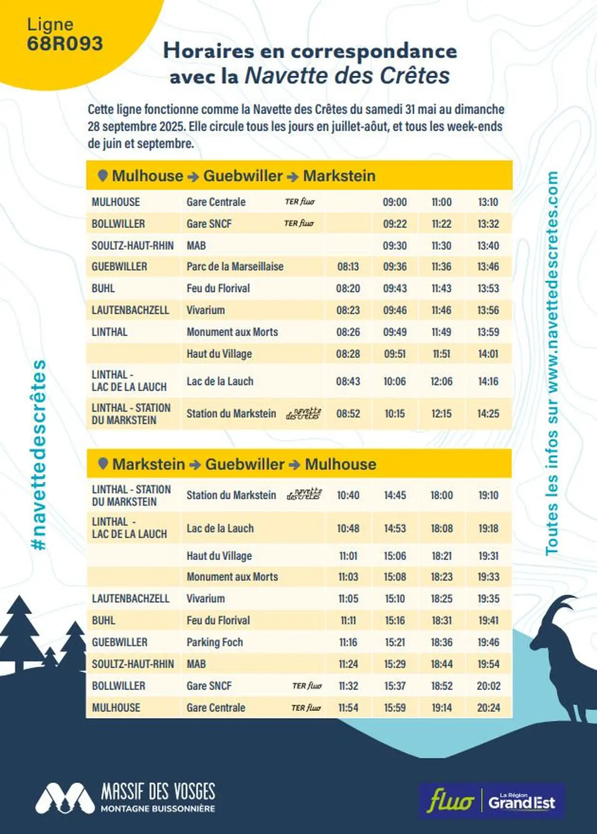 Horaires pour le trajet de la route des crêtes depuis Mulhouse