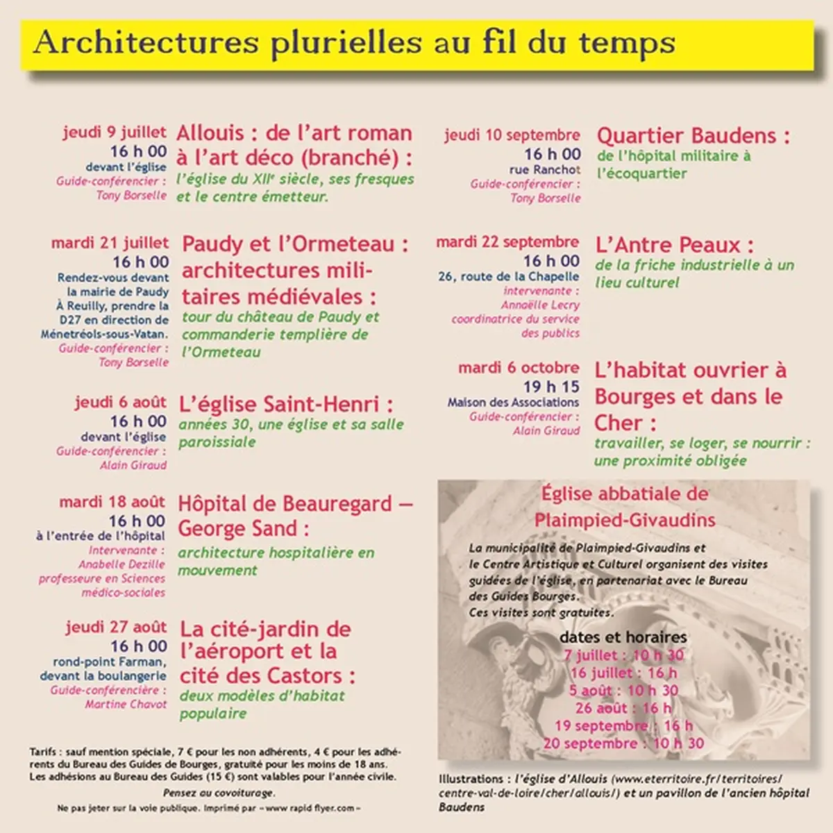 Visites Guidées : Programmation Estivale Bureau des Guides de Bourges