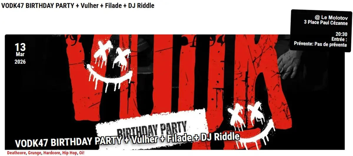 VODK47 Birthday party + Vulher + Filade + DJ Riddle