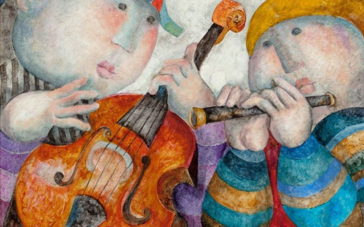 Illustration duo de musiciens : un guitariste et un flutiste