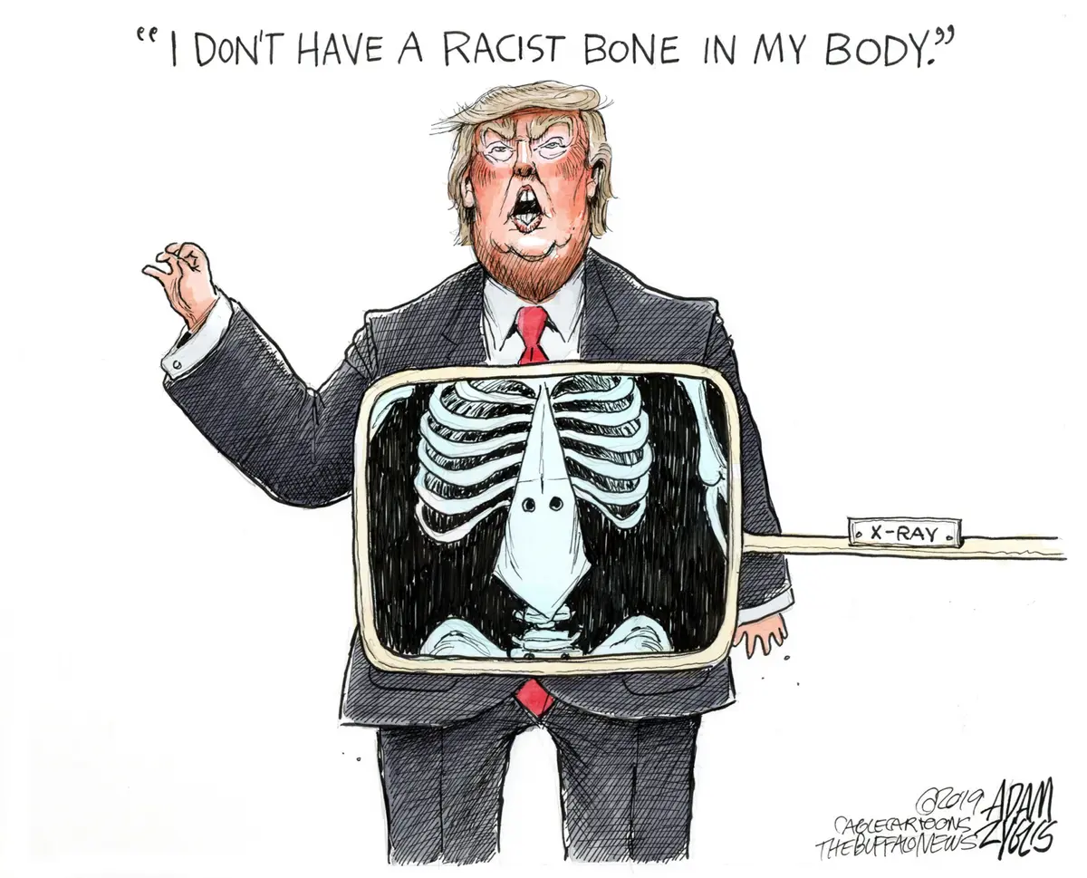 Adam Zyglis, Racist Bone, in: The Buffalo News, 2019
Reproduction uniquement dans le cadre de l’actualité relative à l’exposition
X-RAY au Patrimoine Mondial Völklinger Hütte