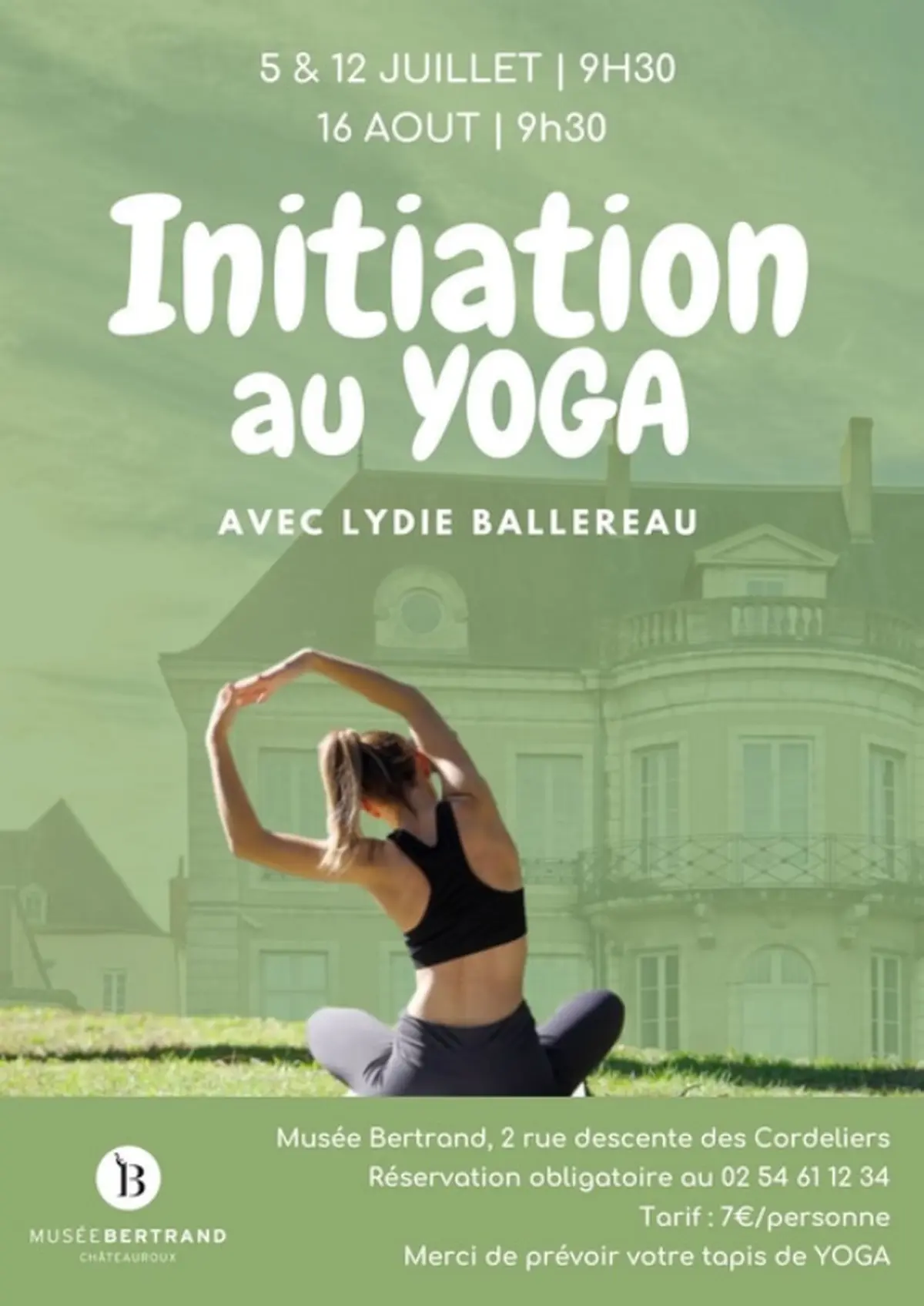 Yoga dans le jardin du musée Bertrand